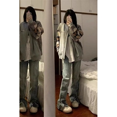 D5113-P50美式水洗牛仔裤男女嘻哈裤脚调节堆积长裤潮-网图现货，男装牛仔裤，星座603-2