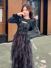 扎染不规则网纱拼接针织吊带连衣裙套头罩衫套装B60-P165-K247，女装连衣裙，浙宝191（原浙宝008）