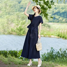 棉麻套装女夏季2025新款高端时尚洋气减龄显瘦亚麻阔腿裙裤两件套，女装套装/套裙，水衣源