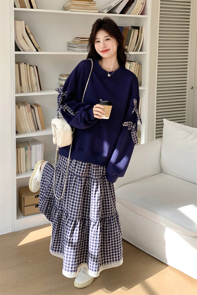 减龄格子拼接卫衣半身裙套装女2025春秋季新款韩版显瘦穿搭两件套,女装套装/套裙,浙宝276（原081）