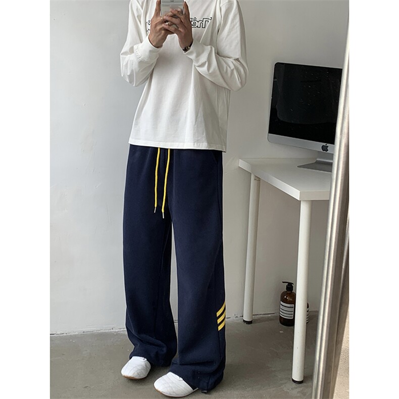 春秋季条纹复古休闲裤潮牌宽松休闲百搭垂感运动卫裤,男装休闲裤,星座410-7