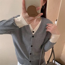 2025年春季单排扣女士修身时尚气质假两件开衫，女装针织衫/毛衣，鑫之绒