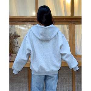 抖音得物高品质秋冬美式高街重磅结构辑明线纹理连帽卫衣外套W111图片