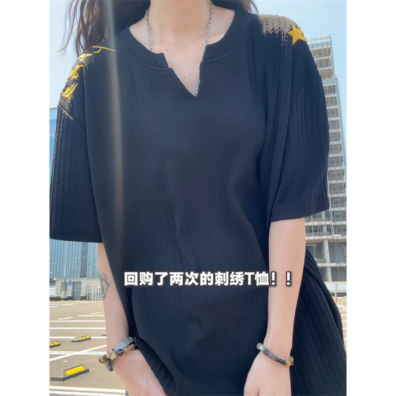 XZ809A/FFF03/特P24/控48 美式V领坎肩万针绣花T恤图片