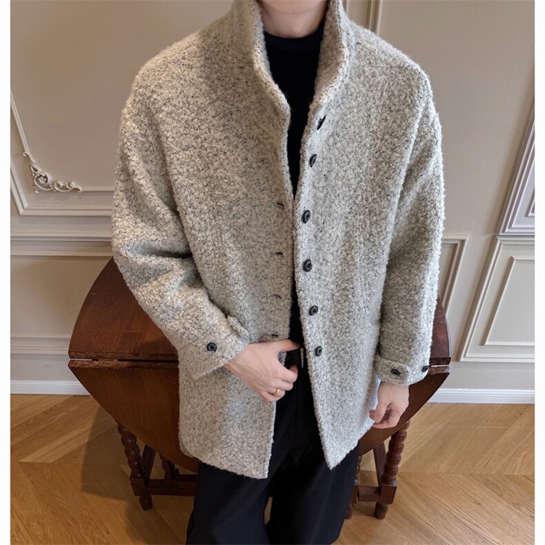 雪花呢羊羔毛呢子外套男秋冬季中长款立领大衣XZ514-2-2234-P100，男装毛呢大衣，星座514-2(原B239)