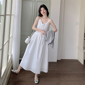 韩系温柔风白色吊带连衣裙女2025春秋新款气质针织开衫图片