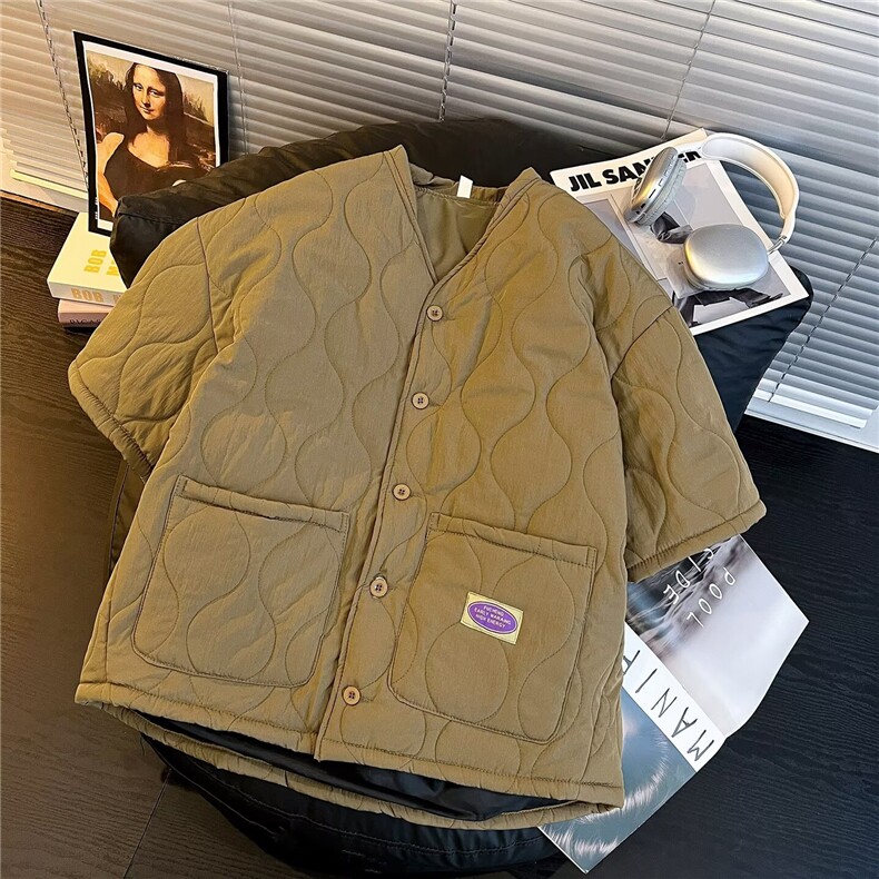 秋冬半袖棉衣加厚菱格棉服外套新款冬季宽松棉衣夹棉袄TTA59P78,男装T恤,星座1013-5