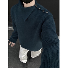 黑墙风11新款潮流纯色高级感简约纽扣高领内搭毛衣针织衫TM09-85，男装针织衫/毛衣，星座1315