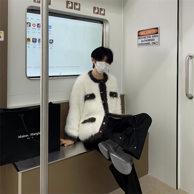 水貂毛小香风拼色圆领针织衫开衫毛衣外套 MY9219 特P70图片