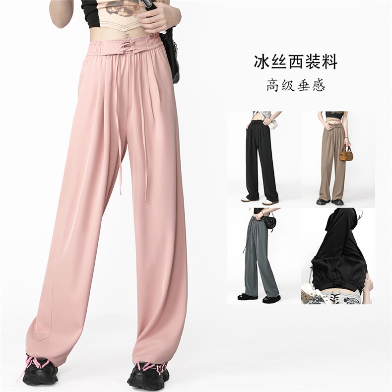 抖音品质 宽松休闲直筒西裤高街美式垂感冰丝休闲裤子D18 P50控68图片