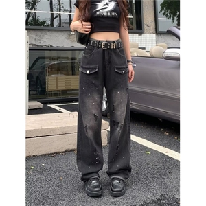 美式高街牛仔裤男女韩版潮流痞帅破洞2024秋冬ins长裤RK2216-P55图片