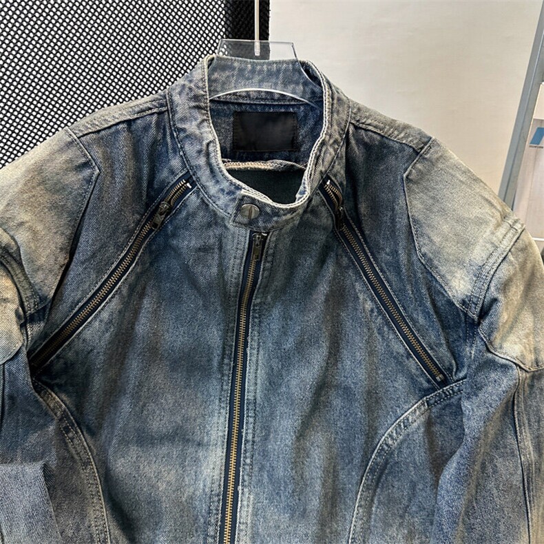 立领拉链重工拼接水洗做旧有垫肩牛仔夹克外套男宽松JK08962-P90,男装工装外套,星座308B-1