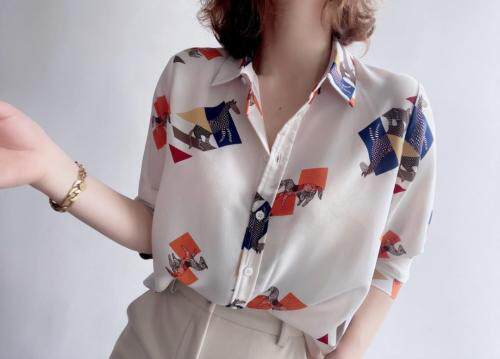 【现货】2021春季新品真丝双绉印花衬衫,女装衬衫,七七迷兰