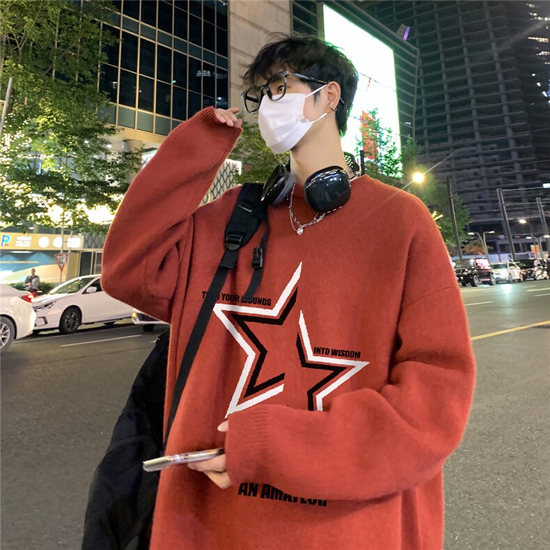 特批港风夜景宽松时尚字母印花圆领毛衣M1063P45控68，男装针织衫/毛衣，电商A247