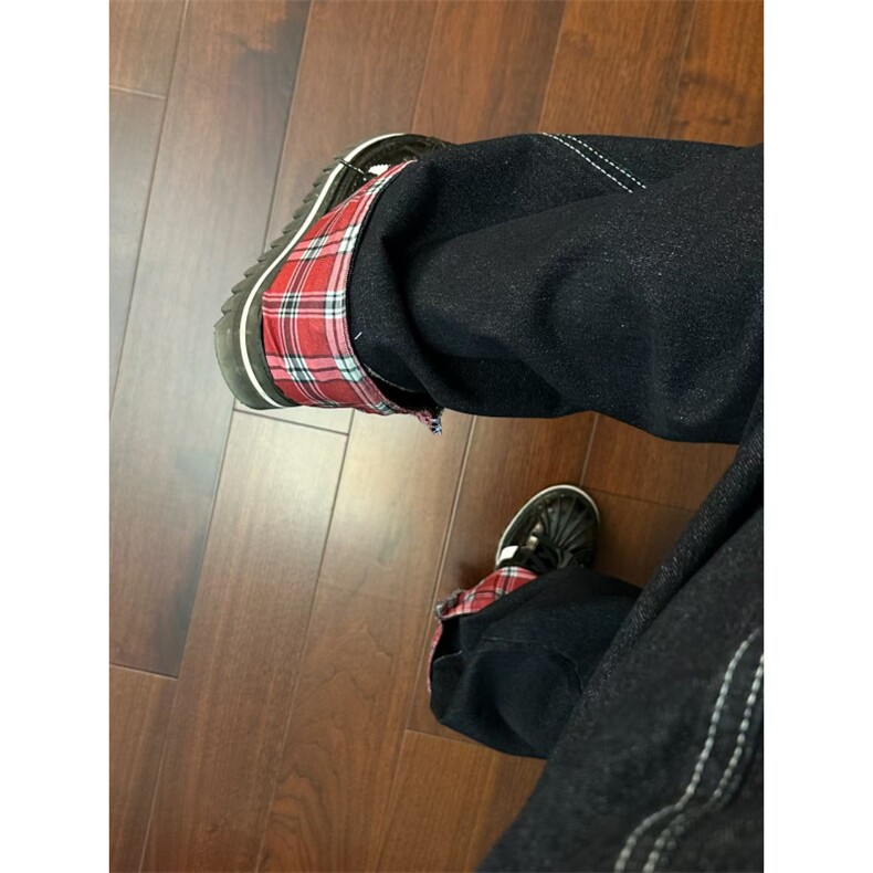 【有货】美式格子拼接卷边牛仔裤男女阔腿裤子高街NZ011WW-特P48,男装牛仔裤,星座1007（原301D）