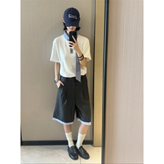 DXY247LL-P44美式领口拼接格子领带短袖t恤高级感痞帅半袖，男装T恤，星座1007（原301D）