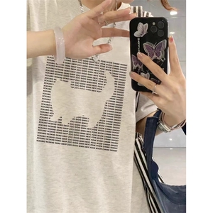 T0698-P30 日系手绘空白猫咪纯棉印花短袖 学院风宽松大码上衣图片