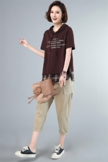 时尚格纹拼接宽松上衣套装裤显瘦百搭休闲两件套，女装套装/套裙，依恋蒂丝