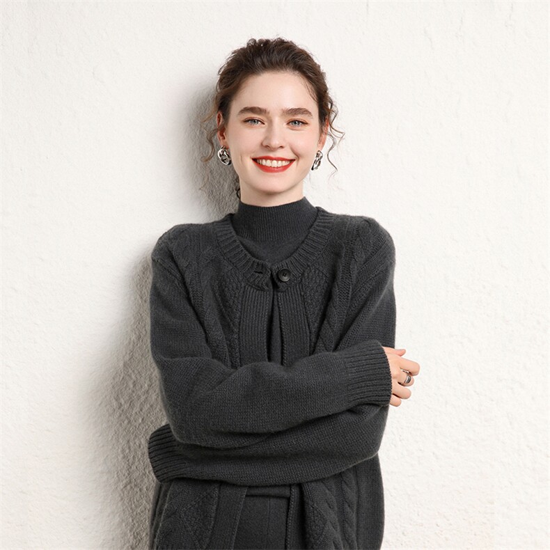 2024春秋装新款纯色时尚简约气质单排扣针织35%羊绒衫，女装羊绒衫，绒源之鑫