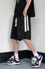 麂皮绒宽松休闲运动五分裤男抽绳直筒条纹短裤XZ514-2-1516-P43，男装休闲裤，星座514-2(原B239)