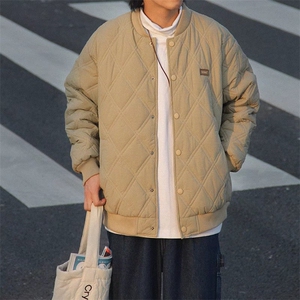冬季新款情侣潮牌宽松菱形格棉衣日系加厚棒球领棉服外套MY8010图片