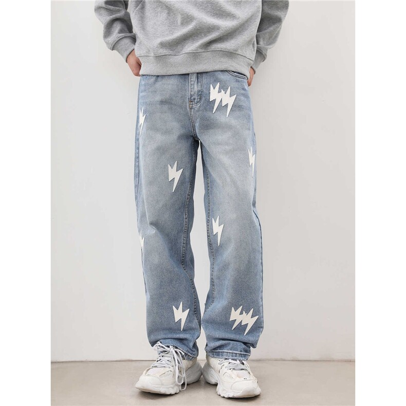 网红同款闪电牛仔裤男新款水洗cleanfit宽松直筒裤子NZT831，男装牛仔裤，星座516A