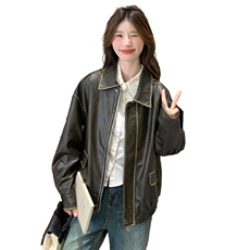港风气质短款机车皮衣外套女2025春秋季新款韩版宽松显瘦洋气上衣，女装皮衣，纯色衣恋