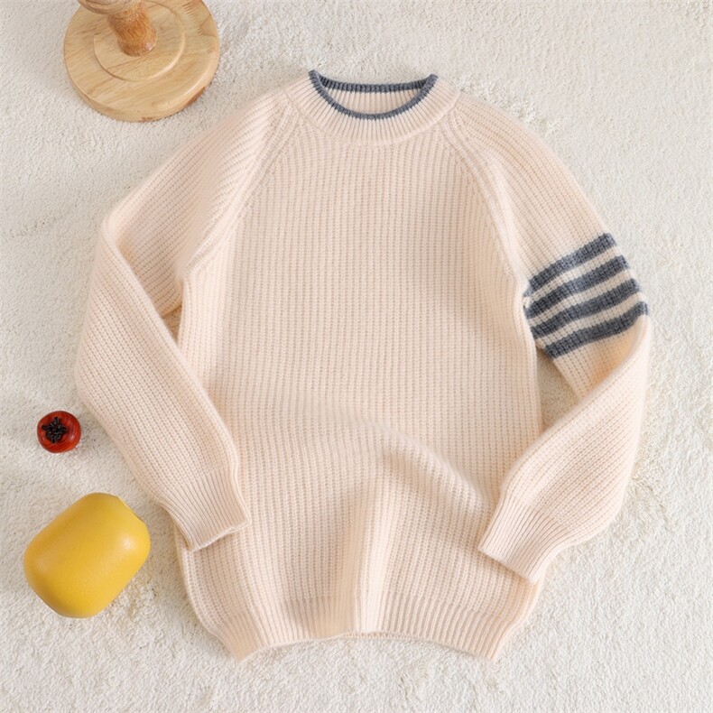 新款百搭加厚元宝针四道杠，童装儿童羊毛衫，联起羊绒