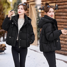红时尚短款羽绒服女2025冬新款时尚百搭连帽保暖白鸭绒外套，女装羽绒服，拾衣