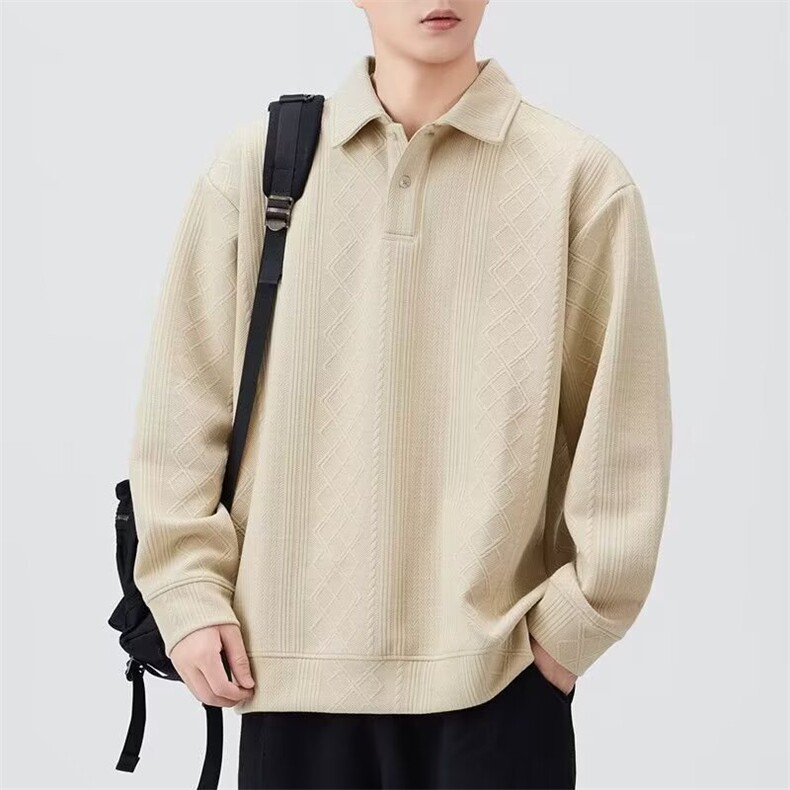 2026新款日系菱形格POLO衫男款长袖春秋季简约高级感翻领卫衣服，男装Polo衫，星座715-4