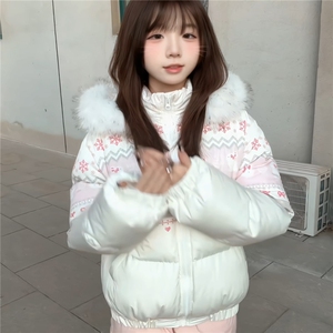 1506-1/M78181/P89女士韩系美式费尔岛兔子毛领连帽棉服图片