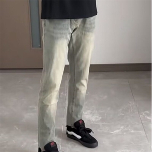 网红新款修身牛仔裤男韩版水洗黄泥做旧小直筒小脚社会长青年裤子图片