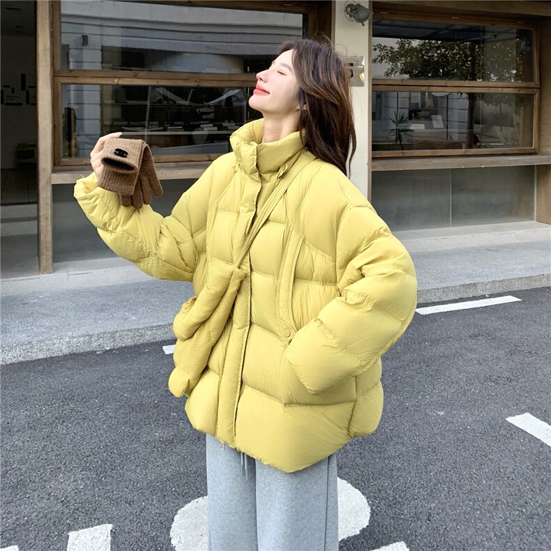 黄色连帽泡芙90绒羽绒服女2025冬季新款小个子短款加厚白鸭绒外套,女装羽绒服,2C375