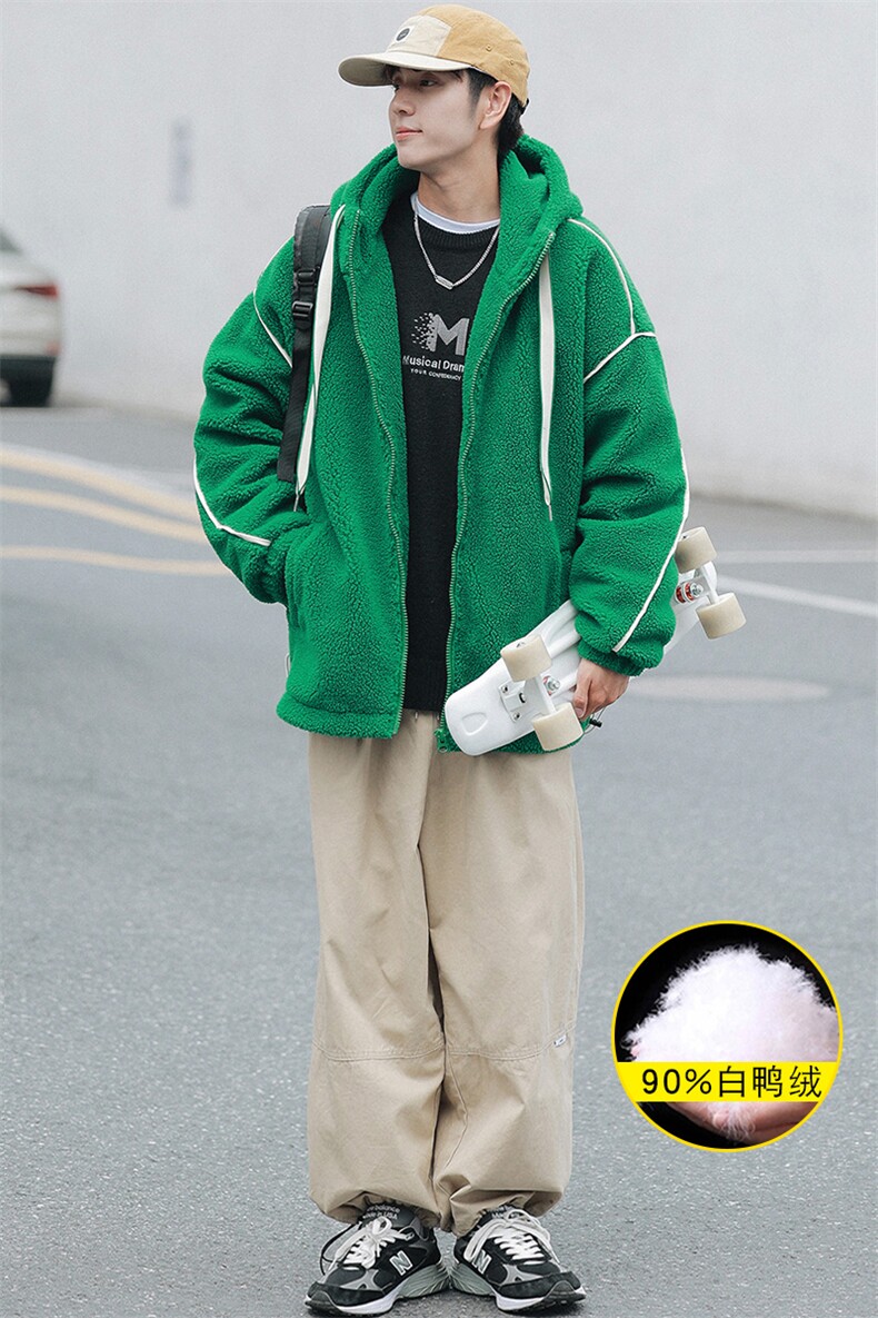 冬装学生加厚羊羔绒连帽外套潮宽松羽绒服男女8153-P195控价268,男装羽绒服,电商A441-1