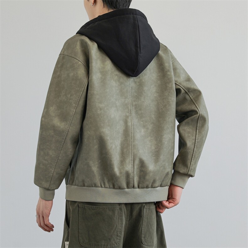 假两件机车服皮衣外套男高级感痞帅宽松休闲pu皮夹克JK0196-P93,男装夹克,星座308B-2