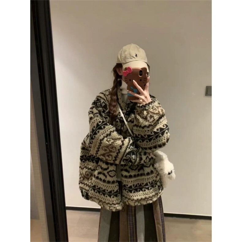 网图有货 美式复古民族风提花摇粒绒夹克男女开衫外套 A1102-P80图片
