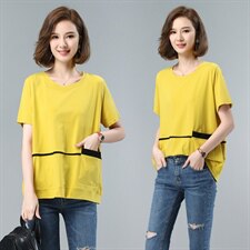 2021夏季新款T恤圆领上衣宽松休闲气质打底衫女，女装T恤，依恋蒂丝