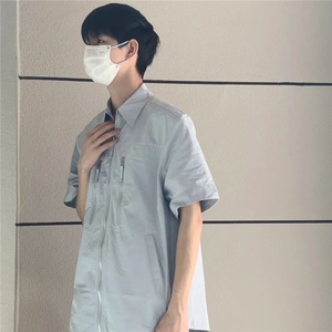 美式设计高级感衬衫男士短袖夏季款潮牌痞帅青少年生休闲衬衣外套图片