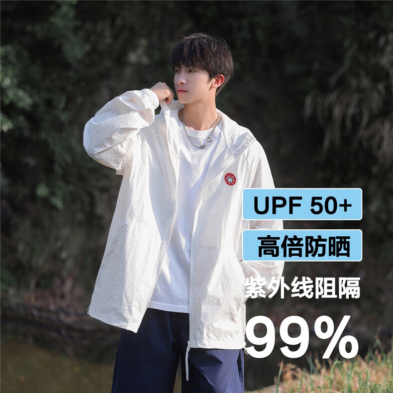 夏简约红色小标轻薄UPF50+反光条长袖防晒衣男F26/P55控88-100涤图片