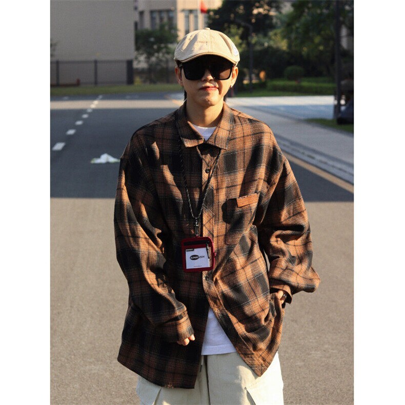复古格子长袖衬衫大码休闲潮流外套C2168-P32【特价】,男装衬衫,电商A007