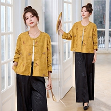 新中式套装女早春秋2026新款高级感女士休闲刺绣外套阔腿裤两件套，女装套装/套裙，丽影随形