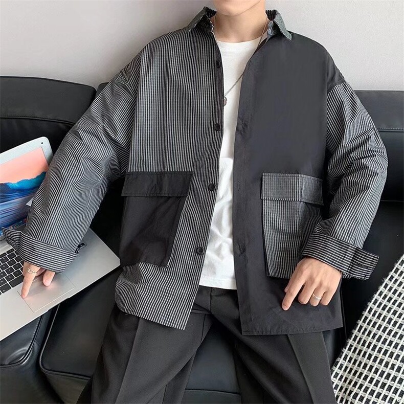 长袖撞色衬衫男港风潮流C023P38,男装衬衫,星座1116-2