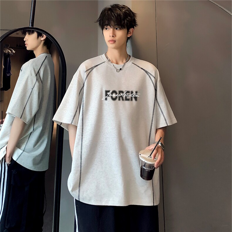 2026夏季新款解构潮牌男款宽松明线设计感潮牌短袖T恤T114-P28图片