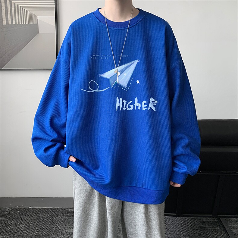 华夫格卫衣圆领卫衣男大码长袖t恤男外套HW76270-P30加绒款-P40,男装卫衣,电商A040
