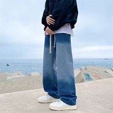 潮流宽松渐变百搭牛仔裤男女美式高街直筒休闲裤NK992/P40，男装牛仔裤，电商D202-1