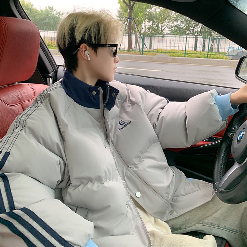 美式拼接棉服男冬季新款宽松立领面包服小个子棉衣外套8857/P105图片