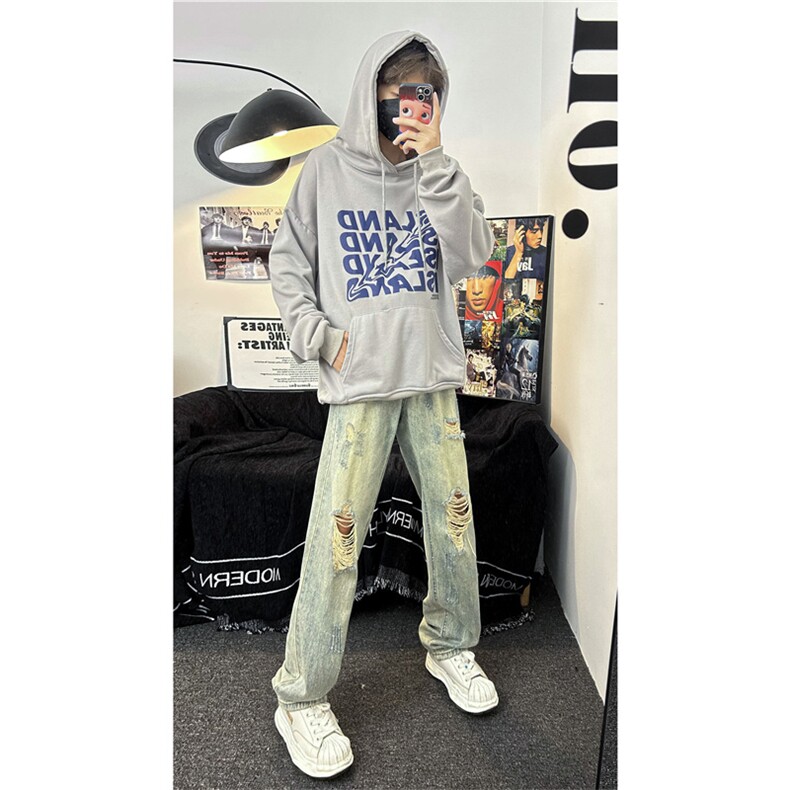 破洞牛仔裤男高街欧美慵懒韩风潮流文艺时尚潮裤N01669-P45,男装牛仔裤,星座308B-1