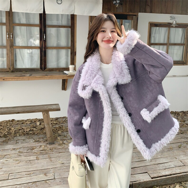 2C232-8689紫色皮毛一体外套8689-P225-K338,女装短外套,2C232