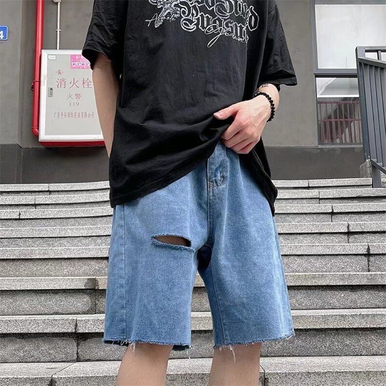 2025夏牛仔破洞短裤男乞丐ins裤子五分裤DK022,男装牛仔裤,星座1108-1