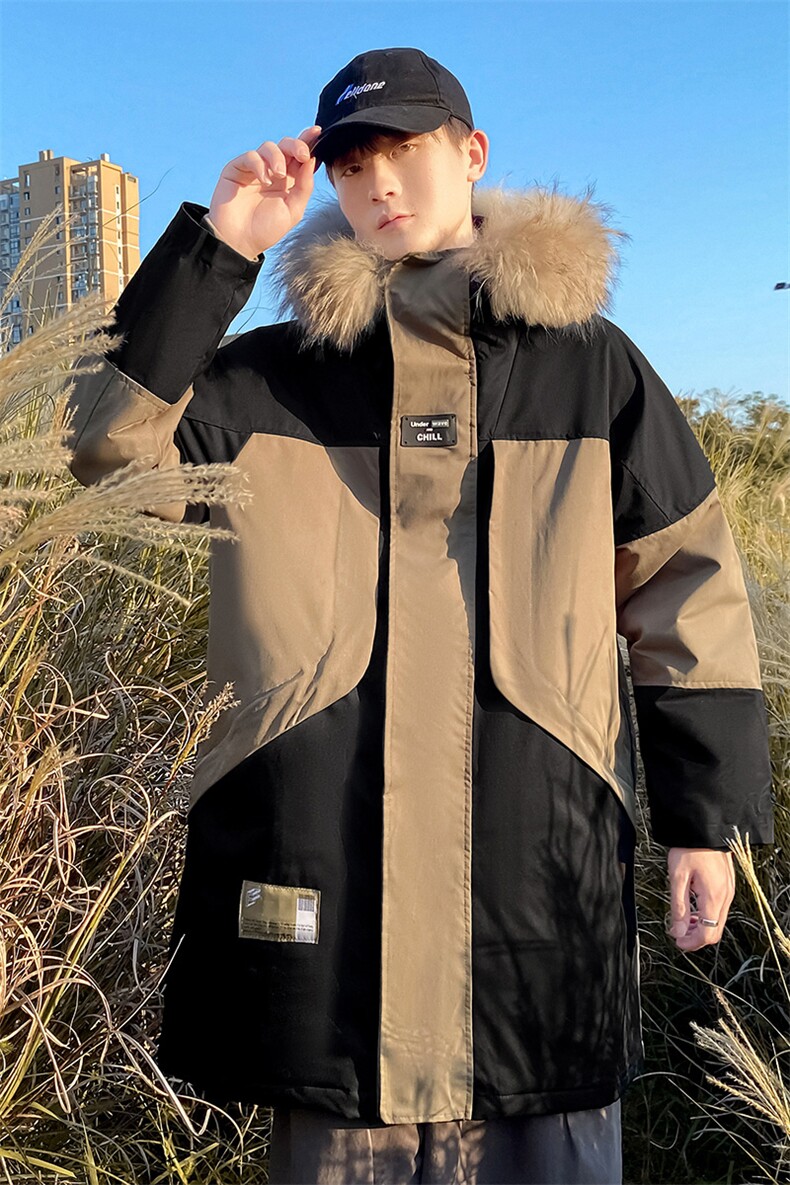 8XL-M港风大毛领棉衣男2023冬新款中长款加棉加厚棉服外套加大码,男装棉衣,钱塘717(原712)